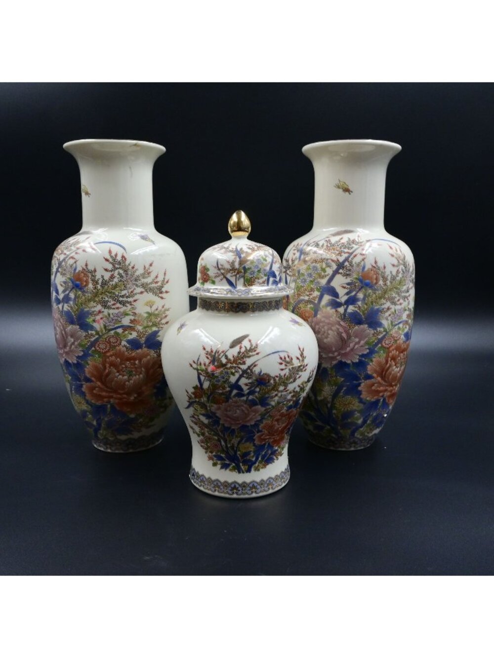 Shibata Japan Porcelain Vase & Ginger Jar 3 Piece Set Vintage Floral Home Decor